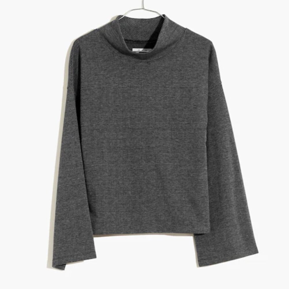 Madewell Grey Glen Plaid Mock Neck Top Med - Picture 2 of 8